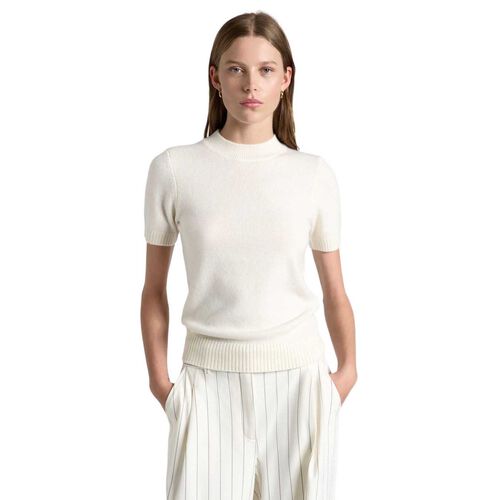 Cue Merino Cashmere Blend Mock Neck Short Sleeve Knit